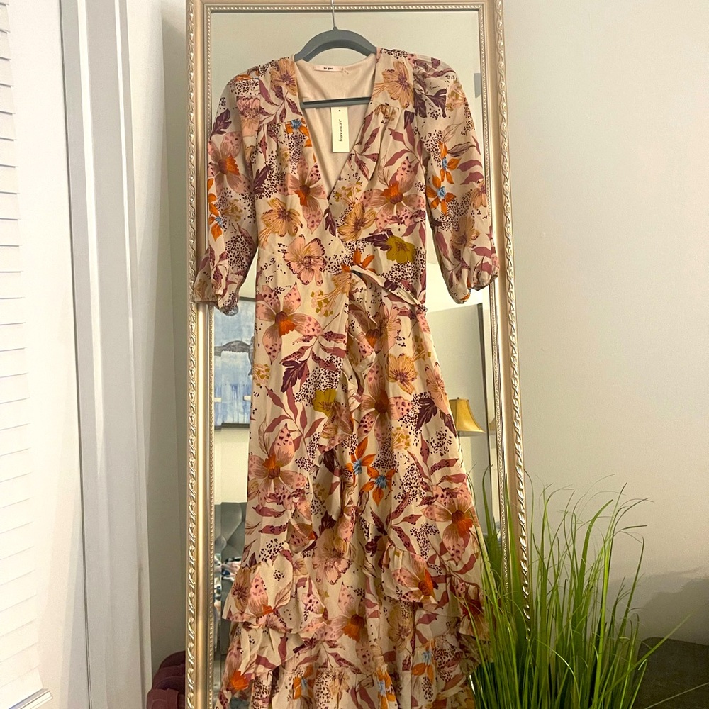 Long sleeve, high low, wrap floral dress